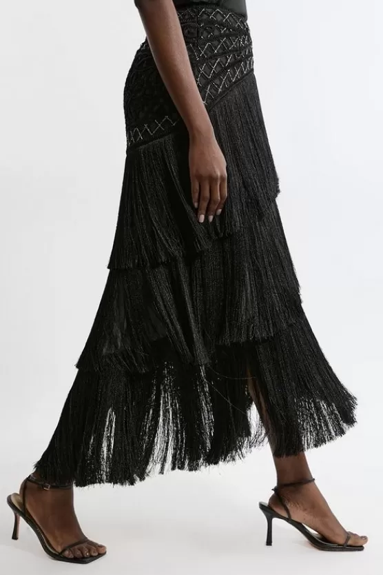 Cheap Karen Millen Fringe And Beaded Woven Skirt black