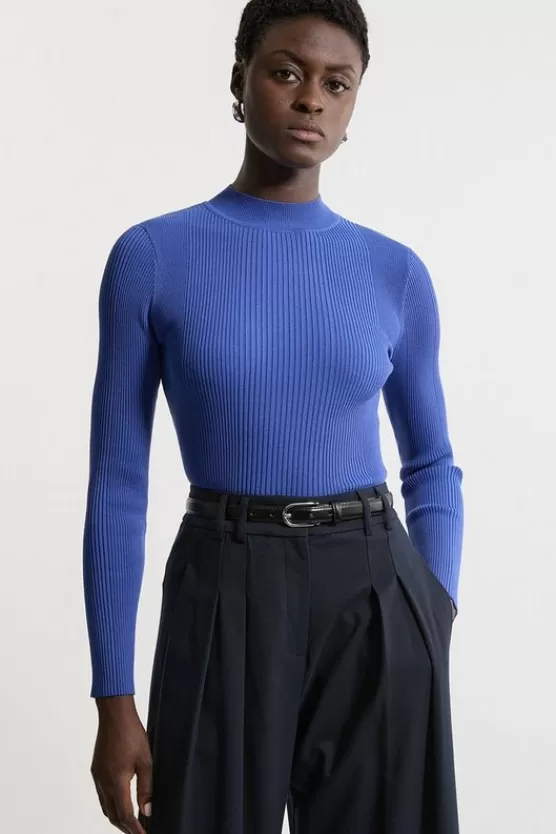 Online Karen Millen Funnel Neck Rib Knit Top cobalt