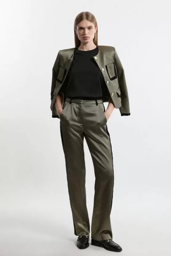 Shop Karen Millen Jacquard Velvet Mix Dress Pants geo