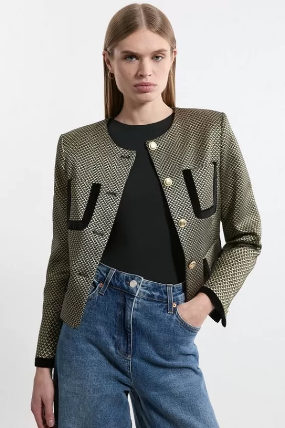 Hot Karen Millen Jacquard Velvet Mix Tailored Jacket geo