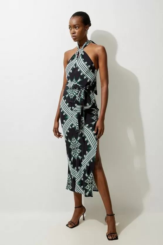 Discount Karen Millen Geo Printed Morocain Woven Maxi Dress black