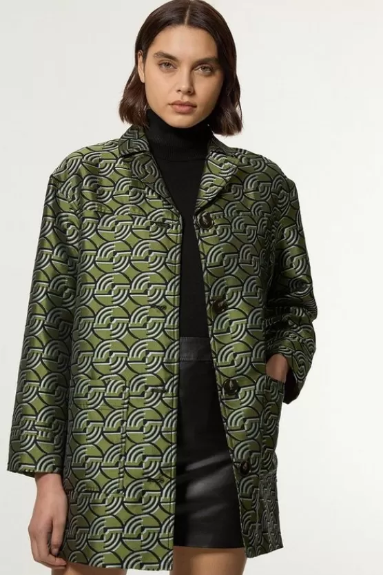 Best Karen Millen Geometric Jacquard Twill Tailored Jacket green