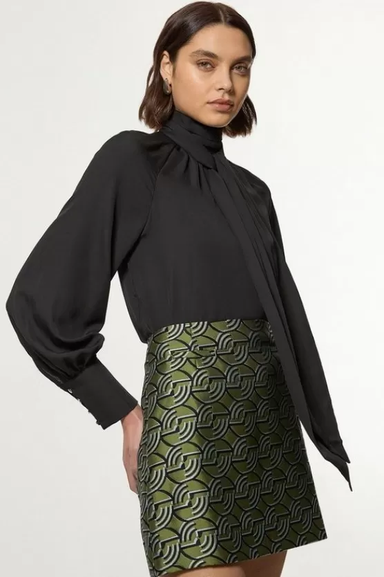 Clearance Karen Millen Geometric Jacquard Twill Tailored Mini Skirt green