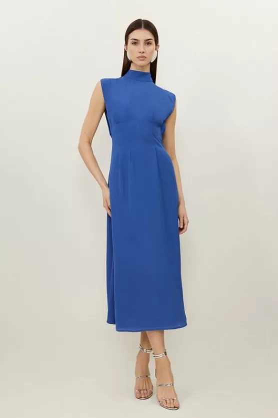 Best Sale Karen Millen Georgette Belted Pin Tuck Midi Dress cobalt