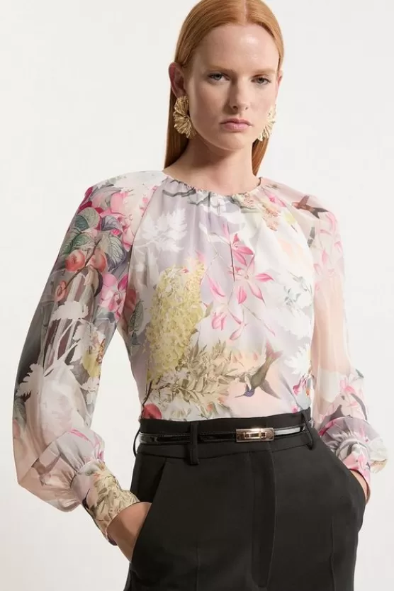 Shop Karen Millen Georgette Balloon Sleeve Woven Blouse floral