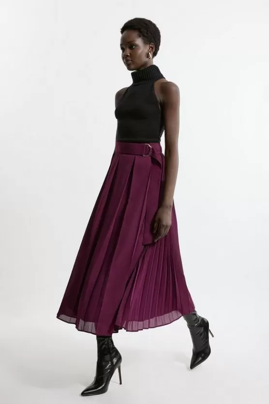 Sale Karen Millen Georgette Pleated Woven Midi Skirt purple