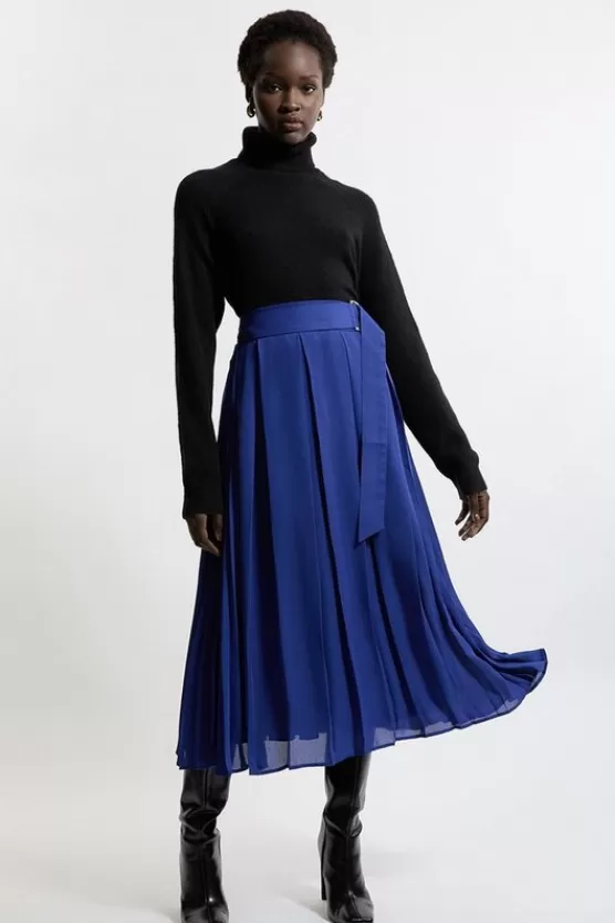 Hot Karen Millen Georgette Woven Pleated Maxi Skirt blue