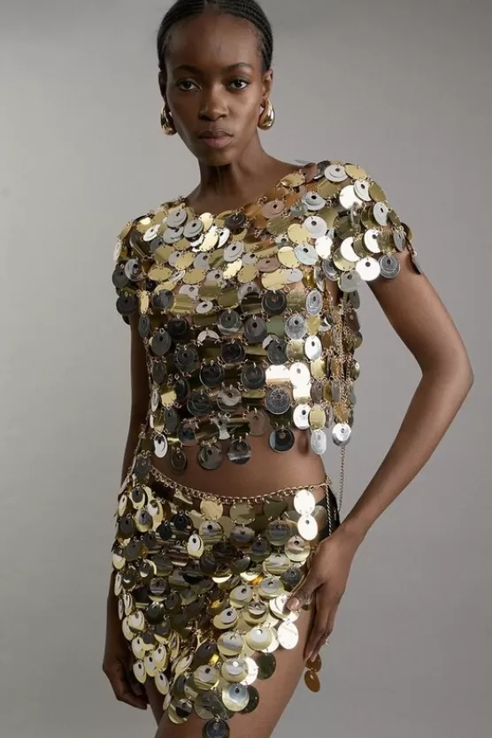 Hot Karen Millen And Silver Disc Sequin Co-Ord gold