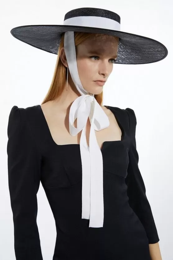 Outlet Karen Millen Grosgrain Tie Statement Boater Hat black_white