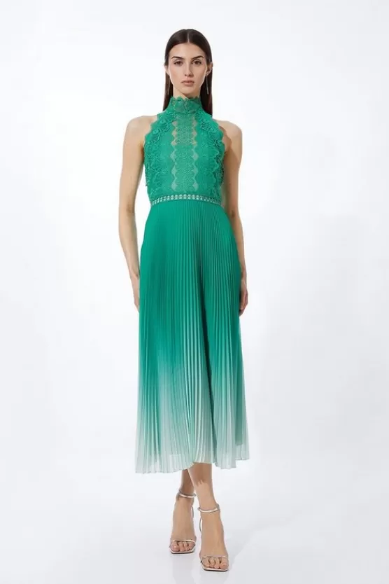 Outlet Karen Millen Guipure Lace Ombre Woven Halter Maxi Dress green