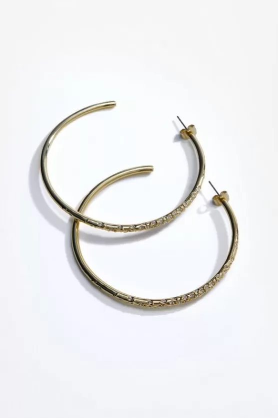 New Karen Millen Hand Set European Crystal Sprinkle Large Hoop Earrings gold