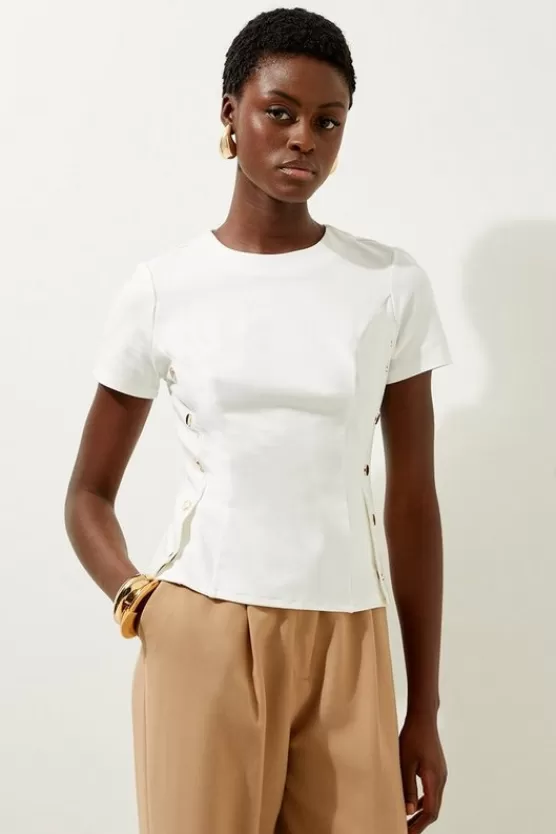 Shop Karen Millen Hardwear Detail Jersey Ponte T Shirt ivory