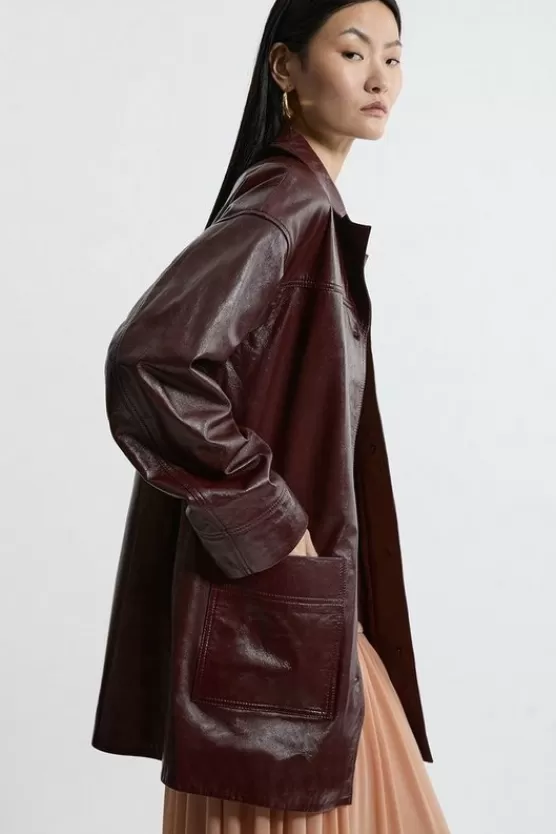 Outlet Karen Millen High Shine Leather Tailo Jacket red