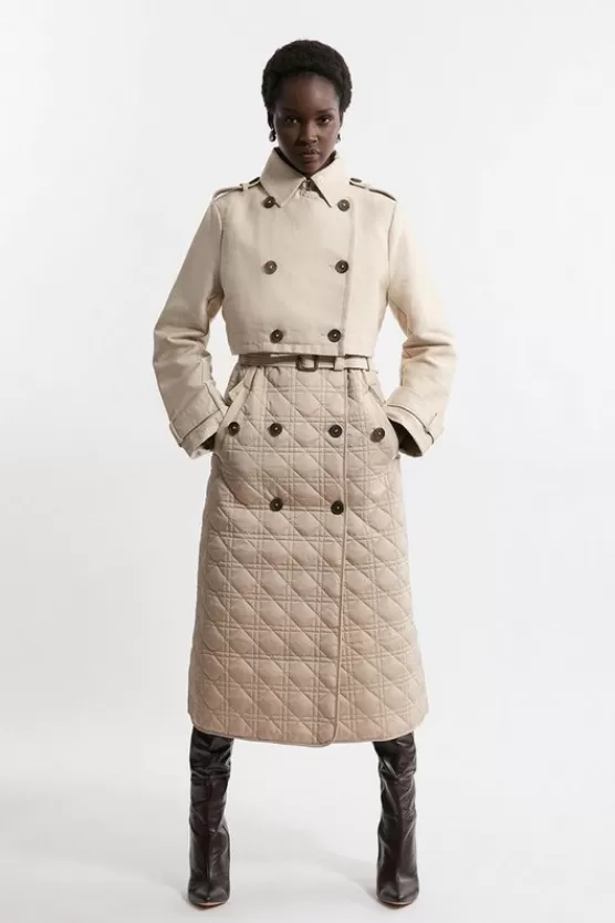 Hot Karen Millen Hybrid Quilted Belted Trench Coat camel