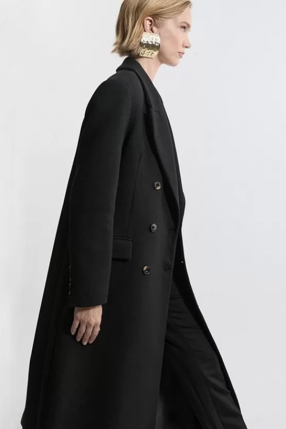 Fashion Karen Millen Italian Manteco Wool Blend Double Breasted Tailored Midaxi Coat black