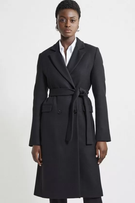 Store Karen Millen Italian Manteco Wool Blend Tailored Belted Midi Coat black