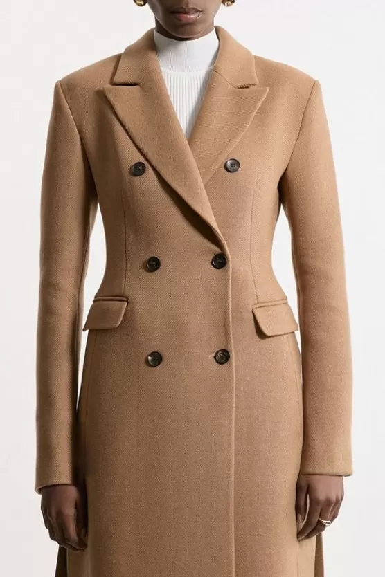 Best Karen Millen Italian Manteco Wool Double Breasted Tailored Maxi Coat