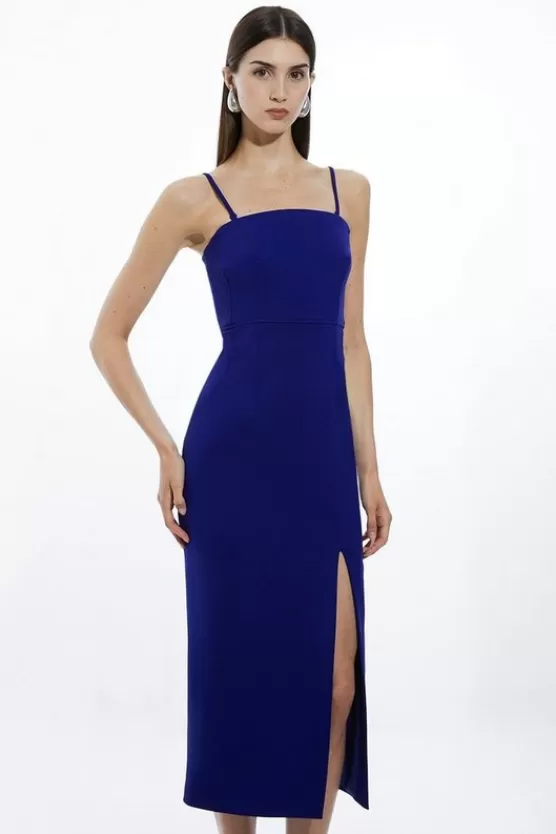 Online Karen Millen Italian Structured Stretch Corset Seamed Bandeau Midi Tailored Dress purple