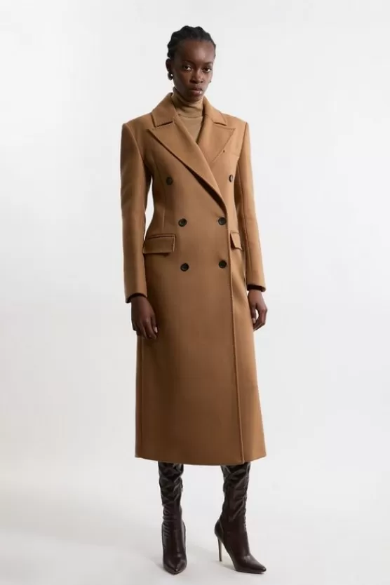 Best Sale Karen Millen Italian Wool Blend Double Breasted Coat camel