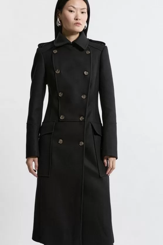 Clearance Karen Millen Italian Wool Blend Military Midi Coat black