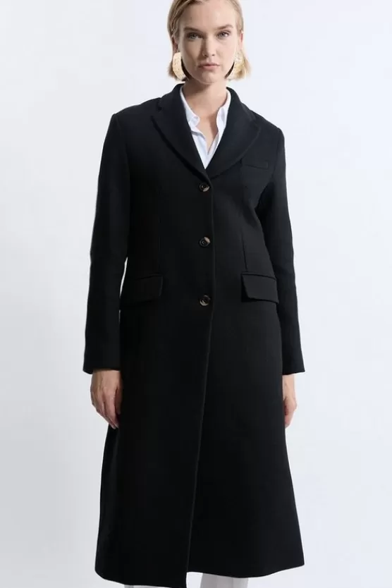 Online Karen Millen Italian Wool Blend Single Breasted Tailored Midi Coat black