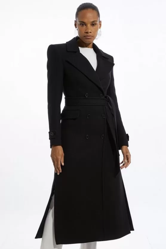 New Karen Millen Italian Wool Double Breasted Longline Tailored Maxi Coat black