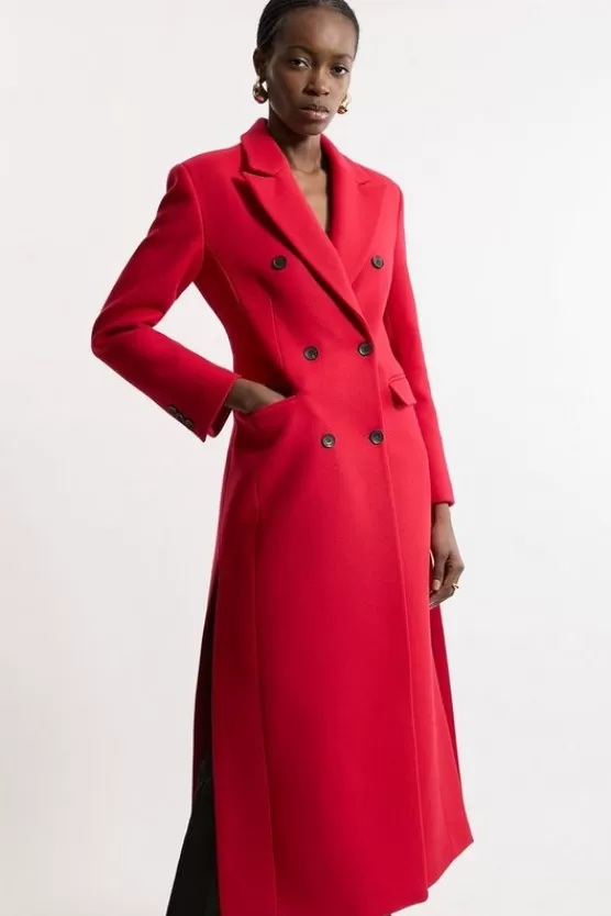 Shop Karen Millen Italian Wool Double Breasted Tailo Maxi Coat red