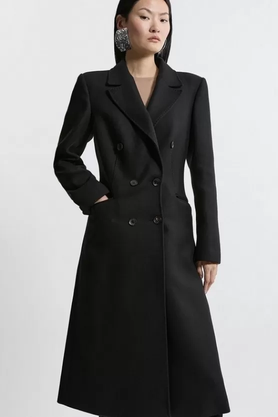 Cheap Karen Millen Italian Wool Fitted Midi Coat black