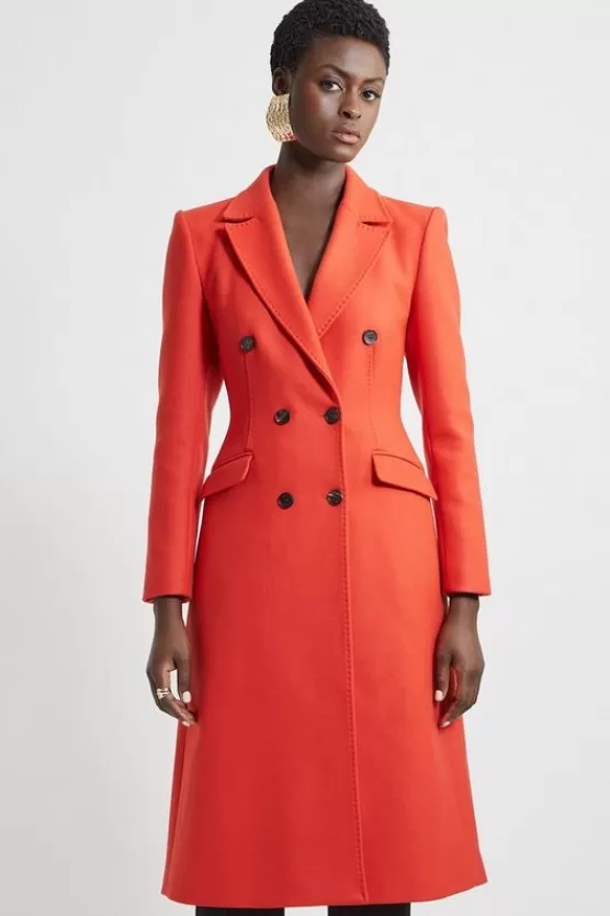 Clearance Karen Millen Italian Wool Fitted Midi Coat red