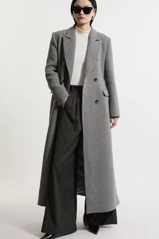 Discount Karen Millen Italian Wool Mix Maxi Double Breasted Tailored Coat grey