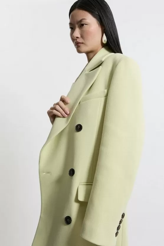 Cheap Karen Millen Italian Wool Strong Shoulder Anti Fit Midi Coat lime