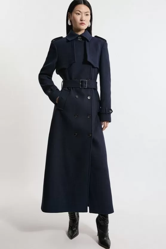 Cheap Karen Millen Italian Wool Tailored Belted Trench Maxi Coat navy