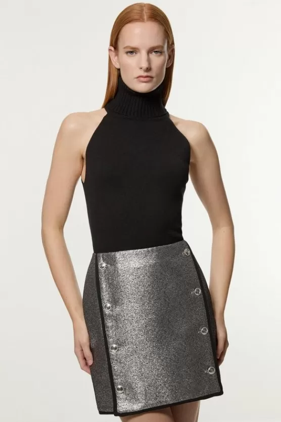 Cheap Karen Millen Jacquard Tailored Mini Skirt silver