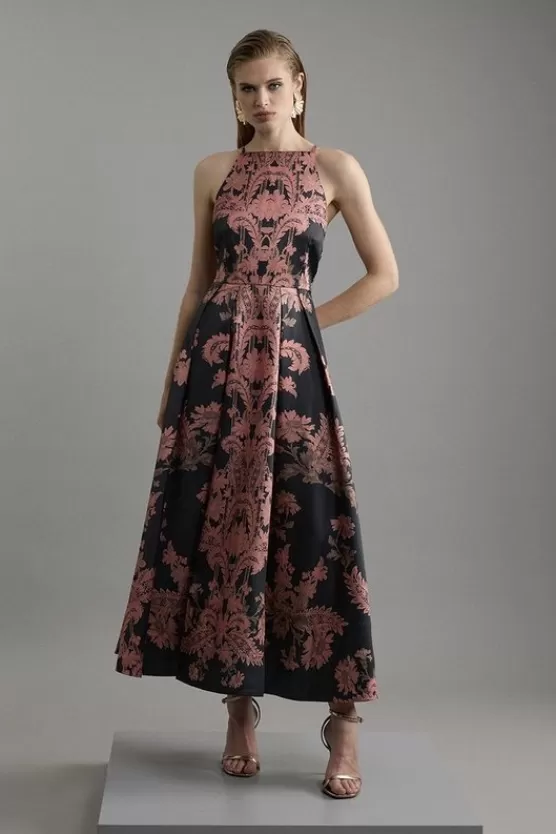 Online Karen Millen Jacquard Woven Floral Maxi Dress black