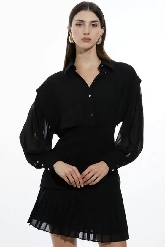 Online Karen Millen Jersey And Georgette Mix Pleated Mini Shirt Dress black