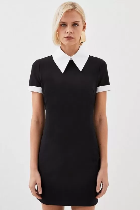 Hot Karen Millen Jersey Cotton Poplin Collar Mini Dress mono