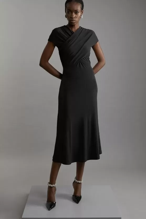 Shop Karen Millen Jersey Crepe Ruched Sleeveless Maxi Dress black