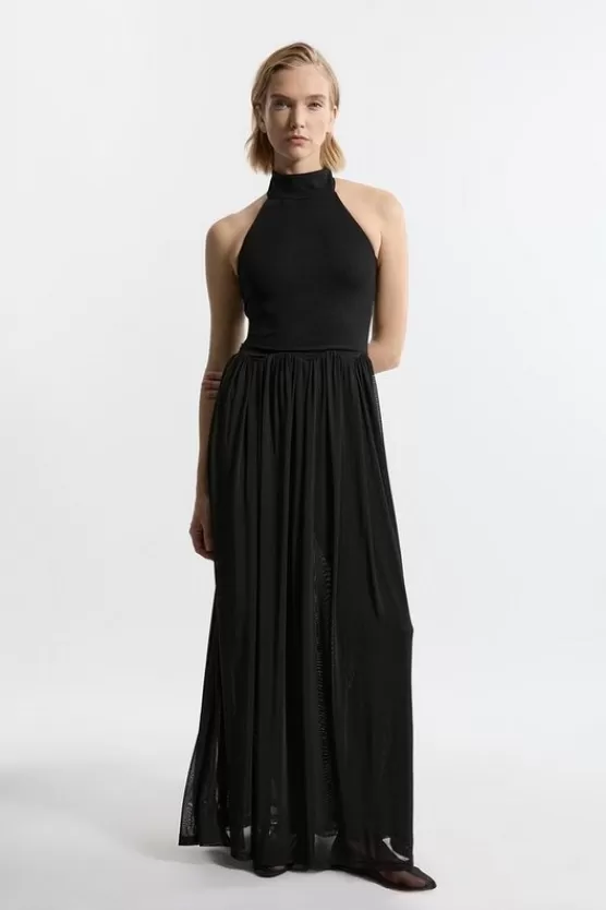 Cheap Karen Millen Jersey Mesh Halterneck Maxi Dress black