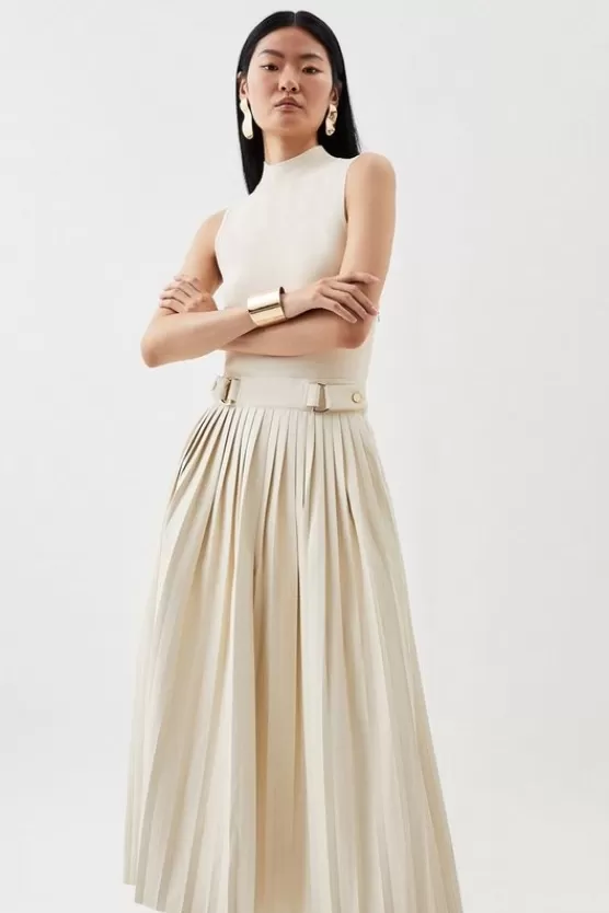 Sale Karen Millen Knitted Midi Dress With Pu Detailing cream