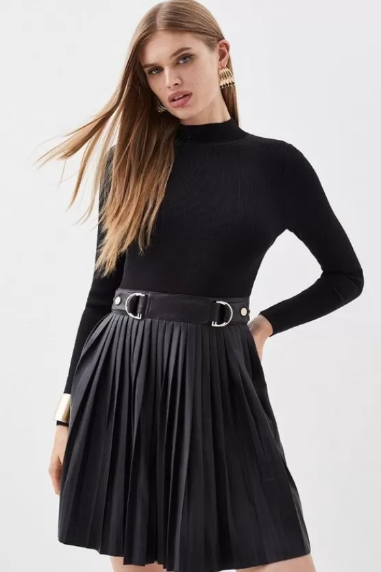 Flash Sale Karen Millen Knitted Skater Dress With Pu Detailing black