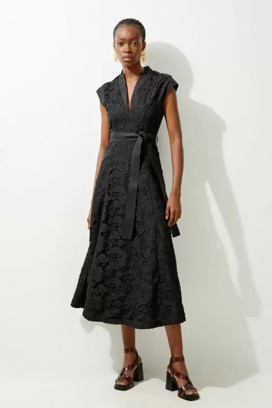 Store Karen Millen Lace And Cotton Mix Woven Midi Dress black