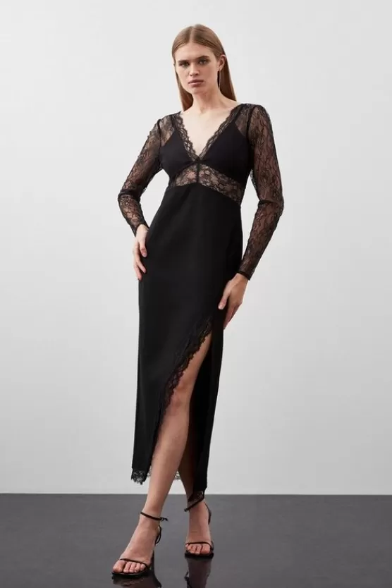 Sale Karen Millen Lace And Ponte Jersey Maxi Dress black