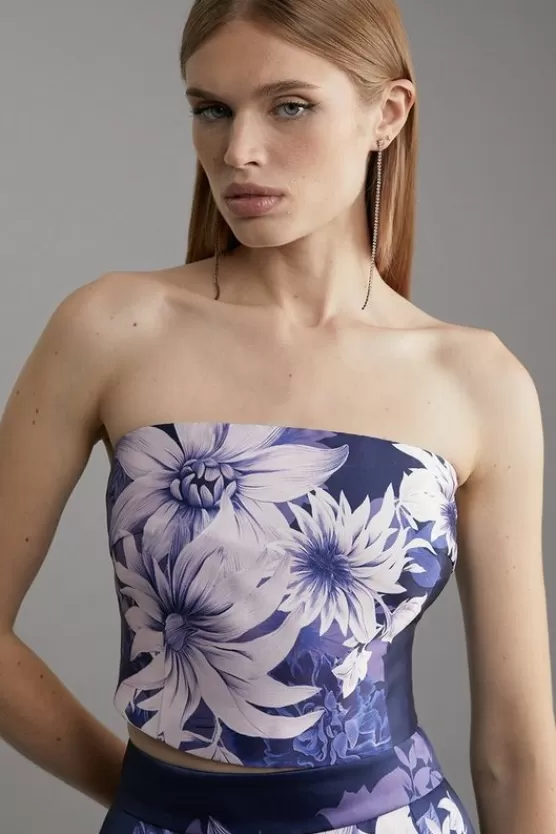 Fashion Karen Millen Large Scale Floral Print Woven Corset Top navy