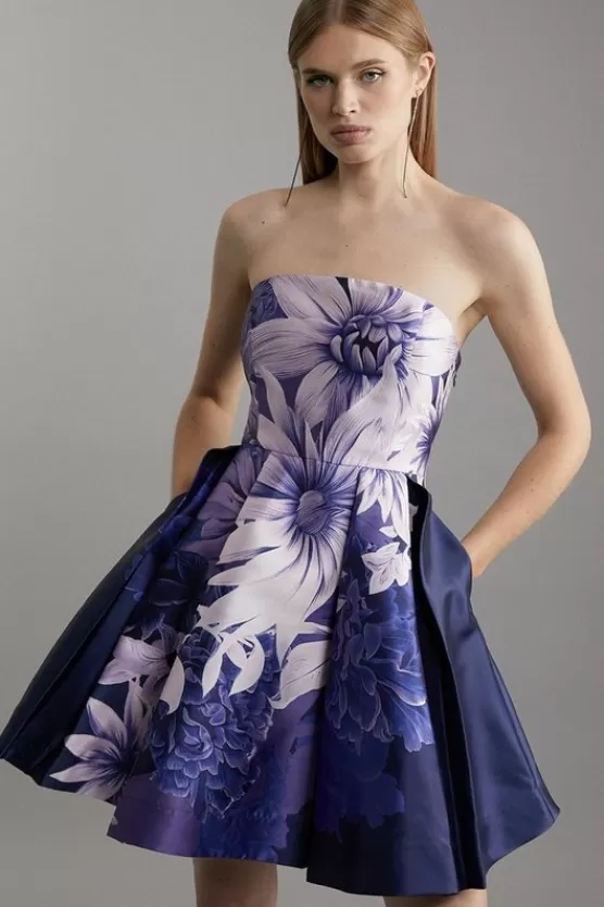 Clearance Karen Millen Large Scale Floral Print Woven Prom Mini Dress navy