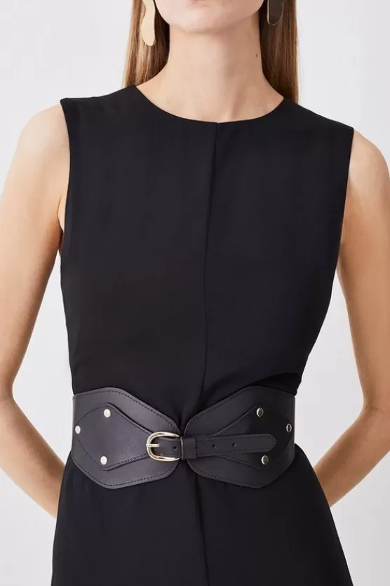 New Karen Millen Leather And Elastic Wide Waist Belt black