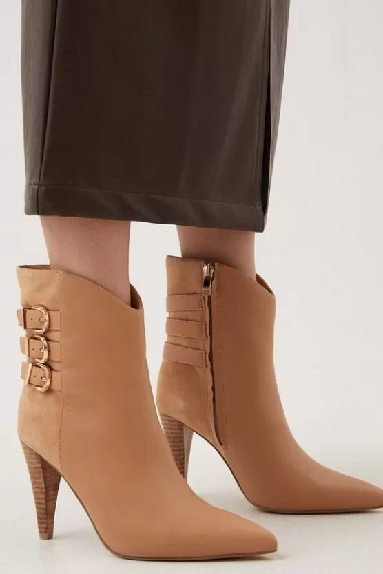 Hot Karen Millen Leather And Suede Cone Heel Buckle Boot tan