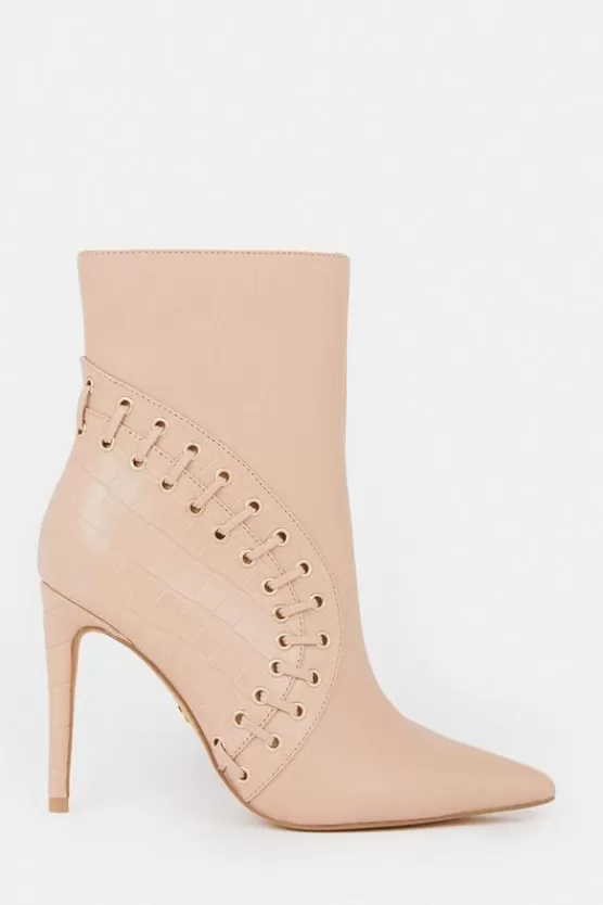 Sale Karen Millen Leather And Suede Eyelet Heeled Boot nude