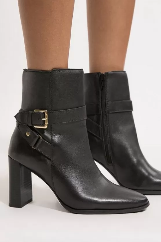 Online Karen Millen Leather Block Heel Buckle Ankle Boot black