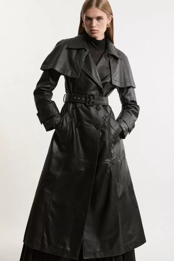 Discount Karen Millen Leather Cape Detail Trench Coat black