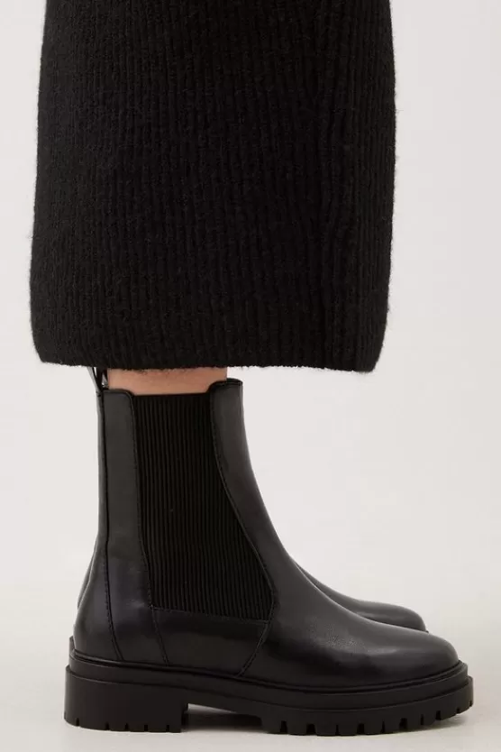 New Karen Millen Leather Chunky Chelsea Boot black